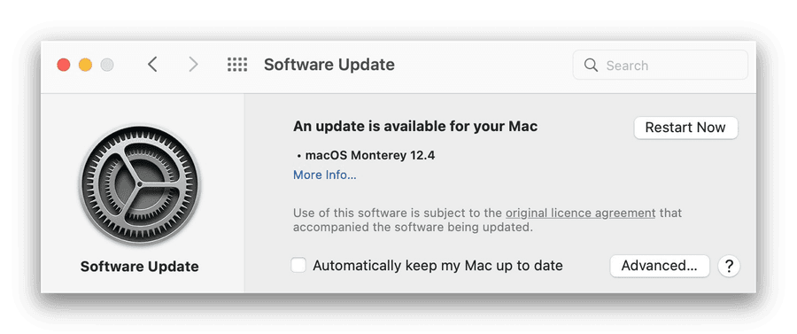 A screenshot macOS software update