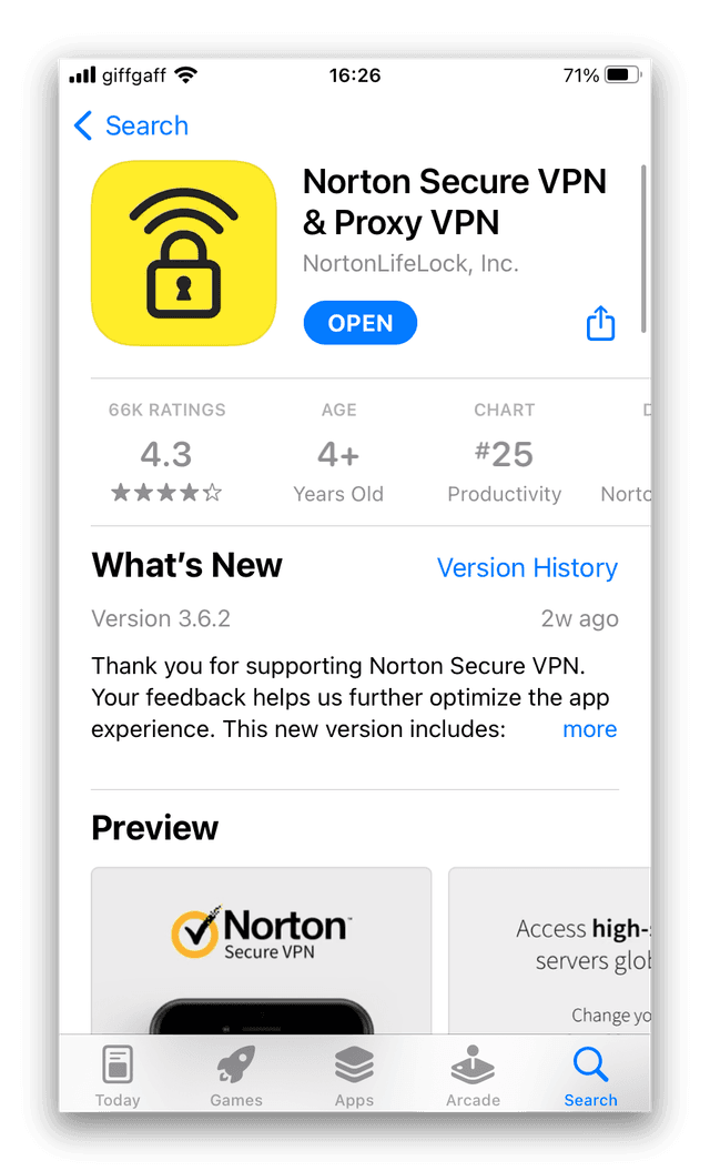 Norton VPN in the App Store