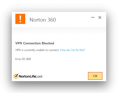 Norton 360 error message