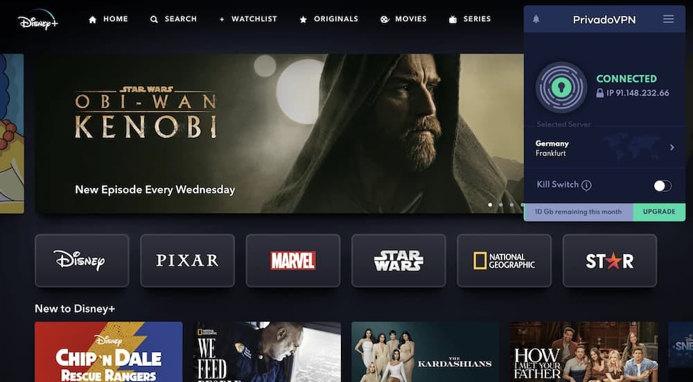 Déblocage de Disney+ avec PrivadoVPN