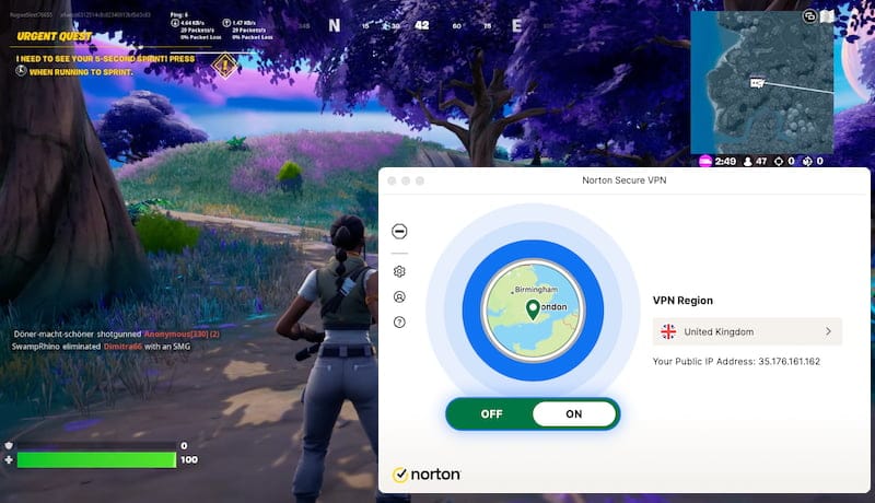 Jugando a Fortnite mientras usamos Norton Secure VPN