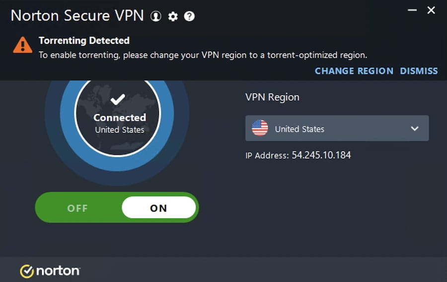 Norton VPN blokuje ruch P2P