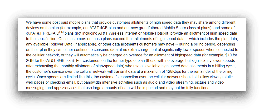 AT&T's policy on data limits