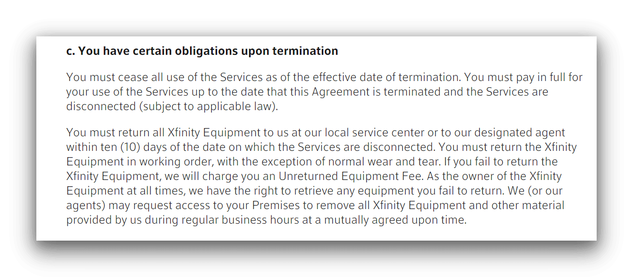 Comcast's termination agreement