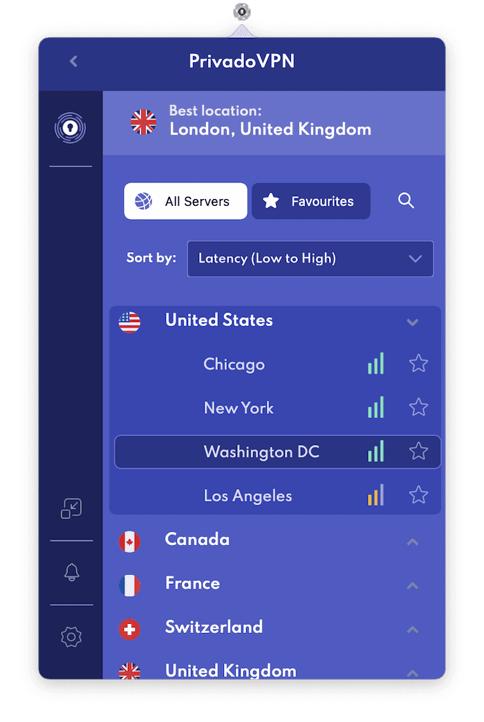 PrivadoVPN's free US server locations