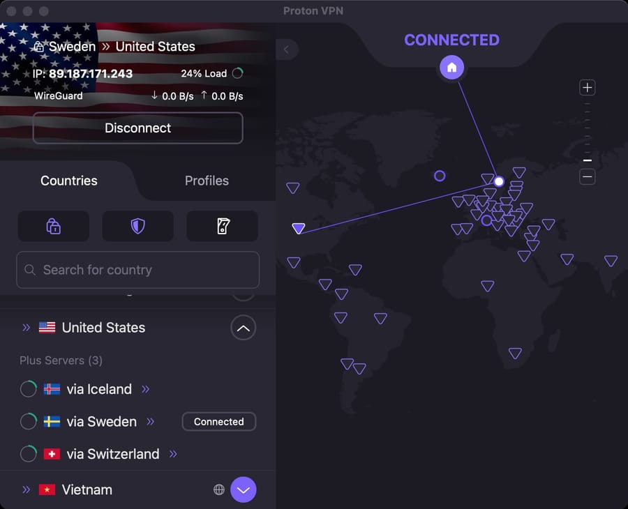 Cobertura de servidores Double VPN de Proton VPN