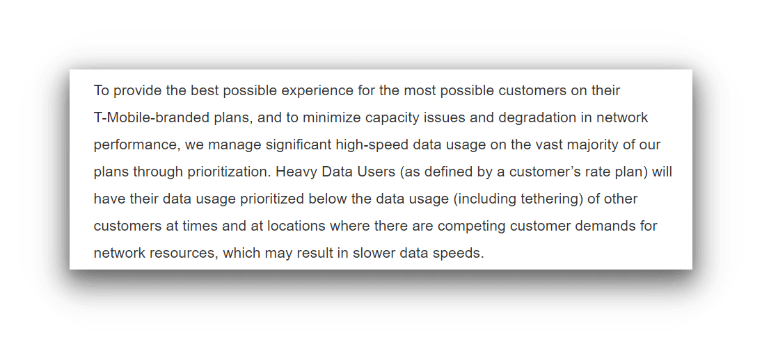 T-Mobile's policy on heavy data users