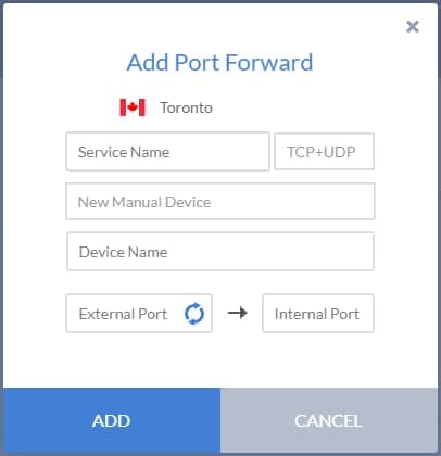 Windscribe’s port forwarding menu