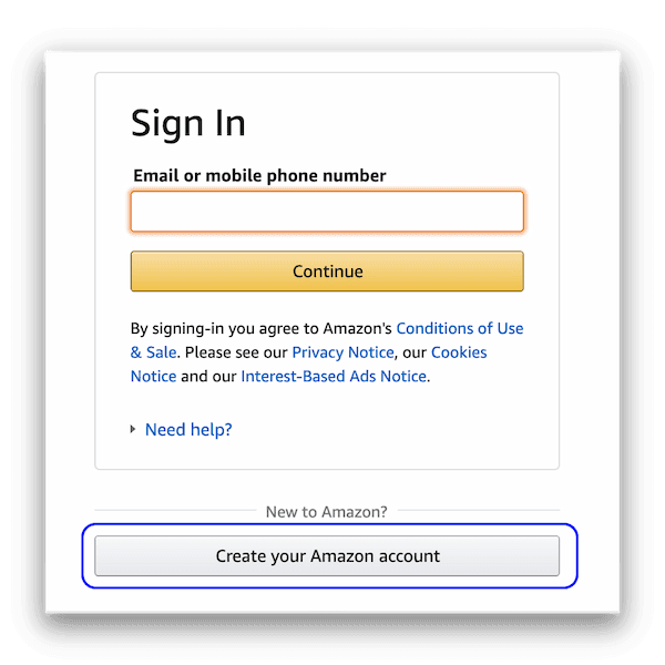 Amazon Sign Up Step Two