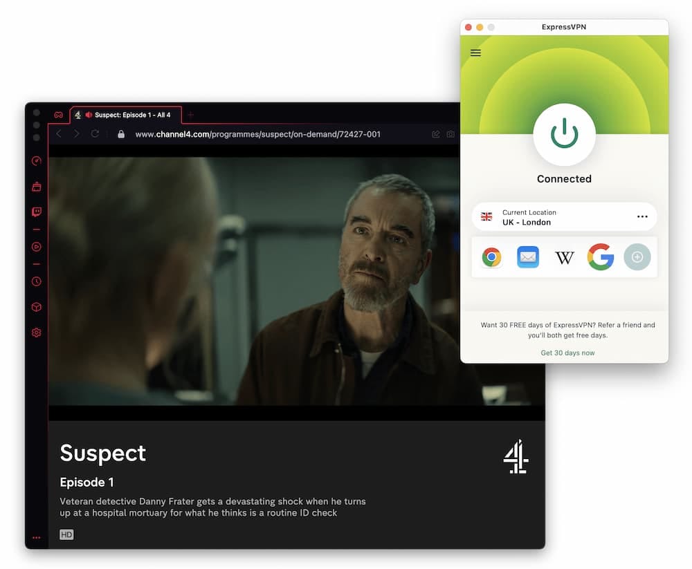 ExpressVPN haciendo streaming de Channel 4