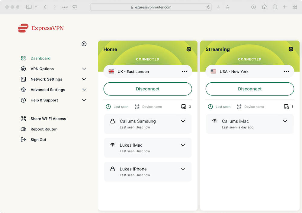 La aplicación de ExpressVPN para el router.