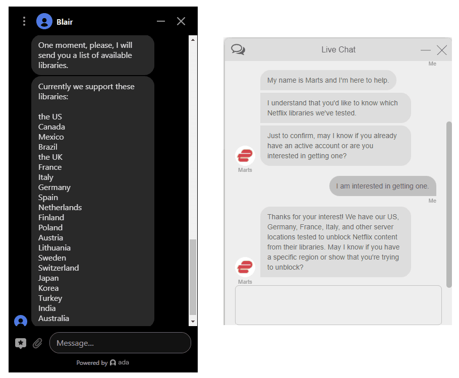 Comparing the performance of NordVPN and ExpressVPN's live chat customer support.