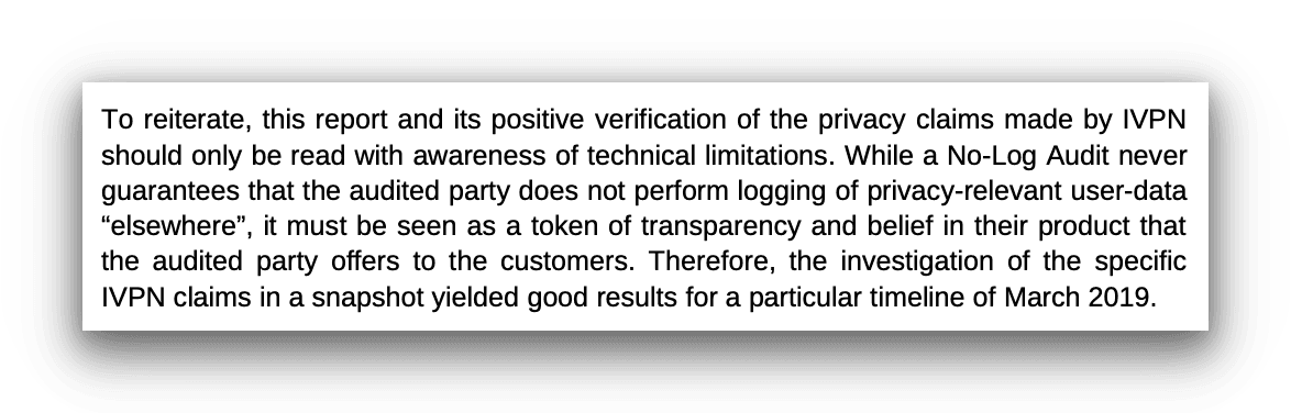 IVPN's 2019 logging policy audit.