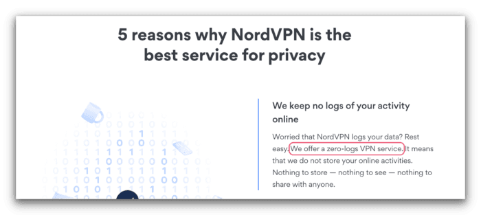 Captura de pantalla de la página web de NordVPN.