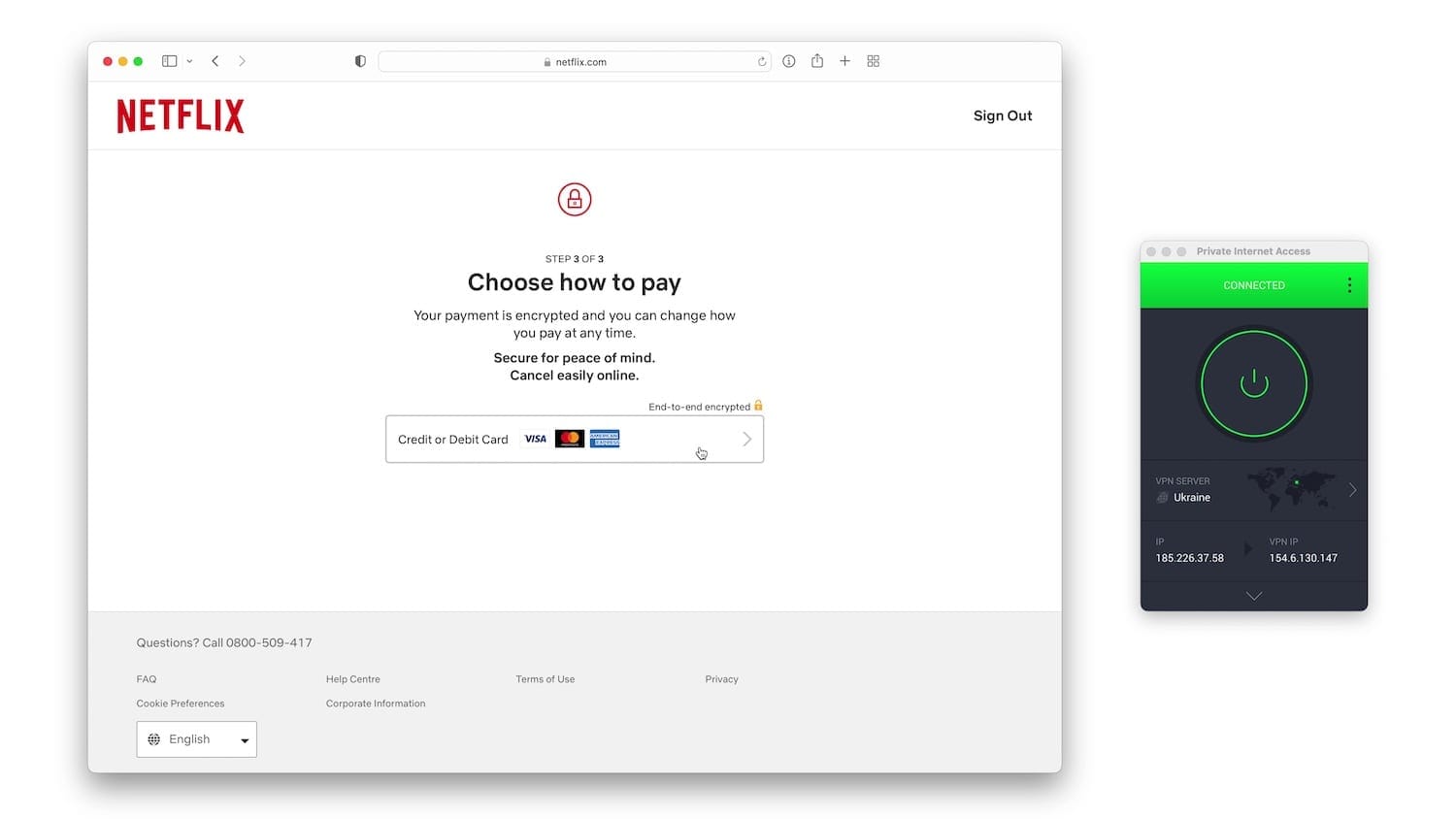 Wybór metody płatności za Netflixa na połączeniu z ukraińskim serwerem VPN