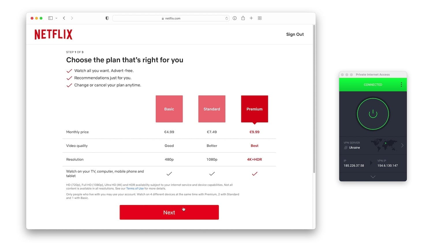 Choosing a Netflix pricing plan in Euros