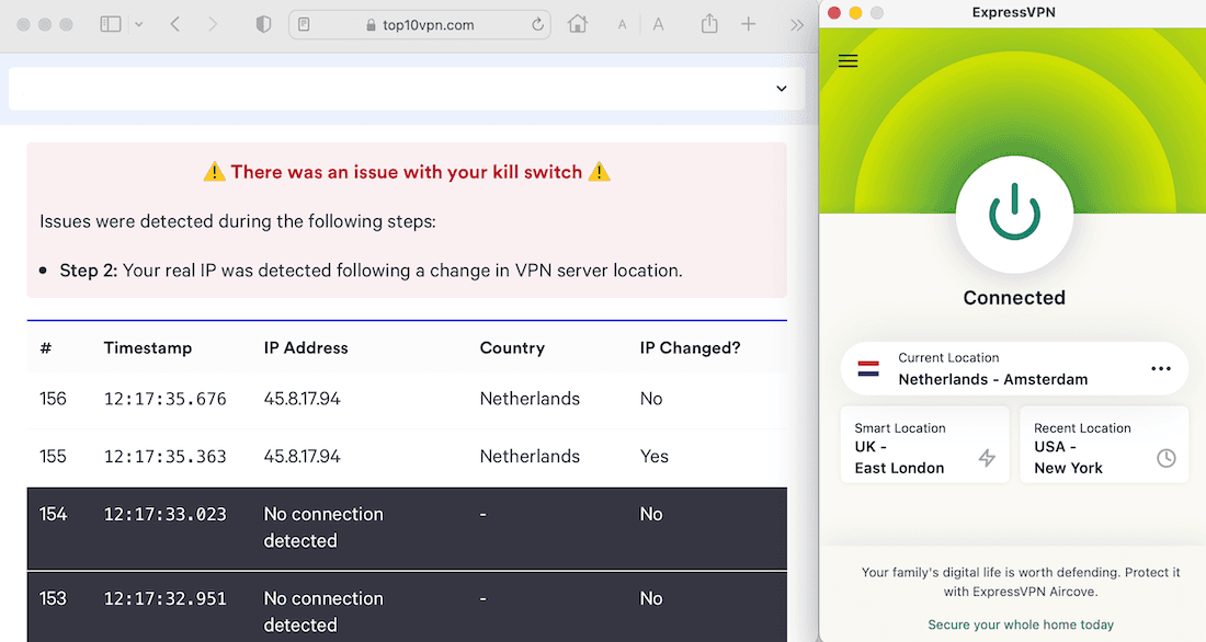 Test de l'efficacité du kill switch d'ExpressVPN