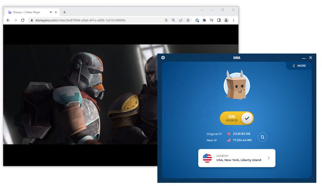 Using HMA VPN to stream Disney+