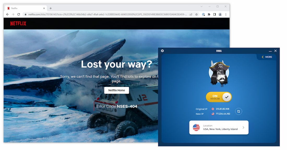 HMA VPN geblokkeerd door US Netflix
