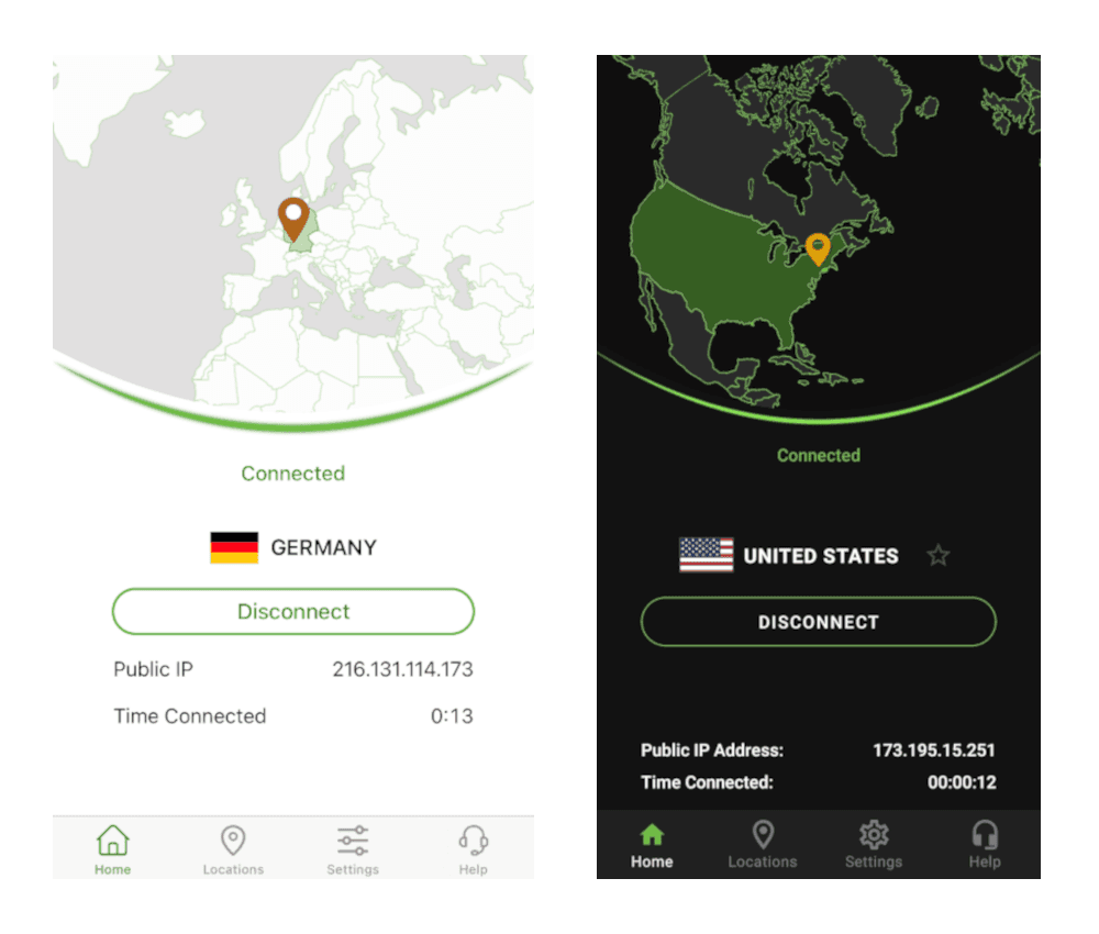 IPVanish's iOS and Android apps side-by-side