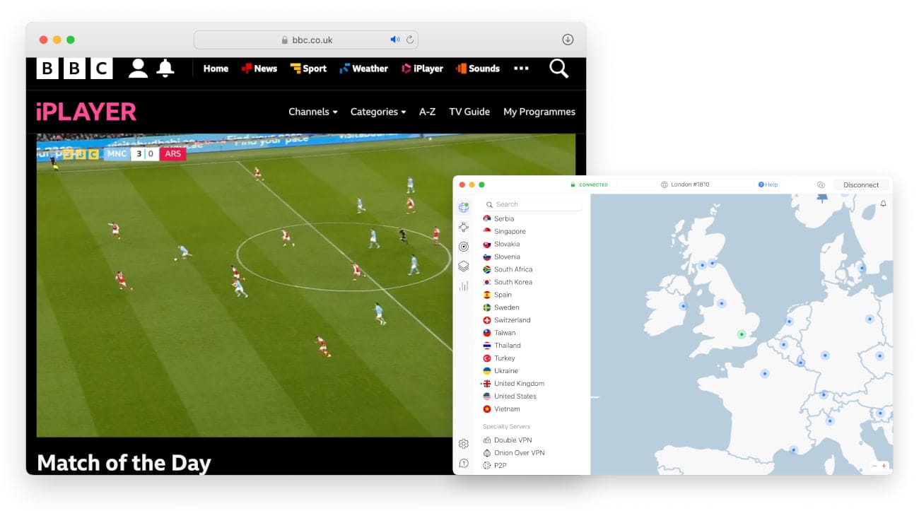 Streaming BBC iPlayer using NordVPN