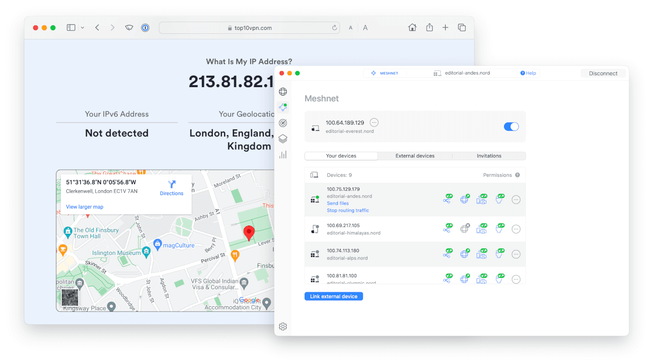 Utilisation de la fonctionnalité Meshnet de NordVPN pour obtenir une adresse IP résidentielle.