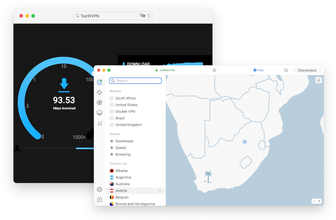 Testing NordVPN's internet speeds using our proprietary speed testing tool