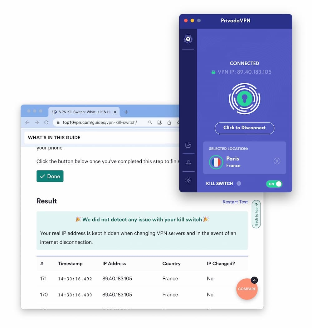 PrivadoVPN Kill Switch Test