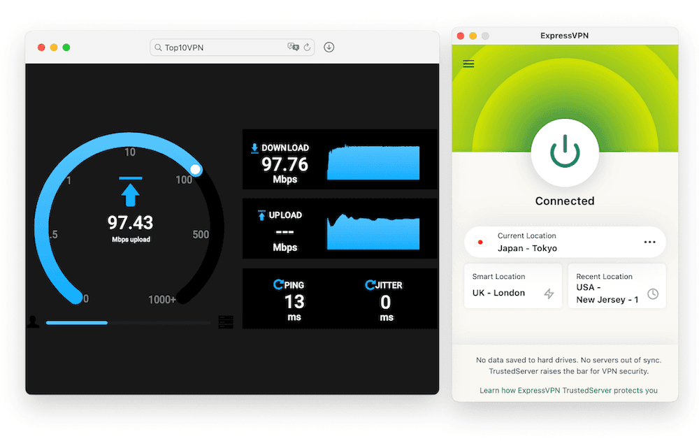 Testando as velocidades de internet da ExpressVPN com nossa ferramenta de teste de velocidade exclusiva.