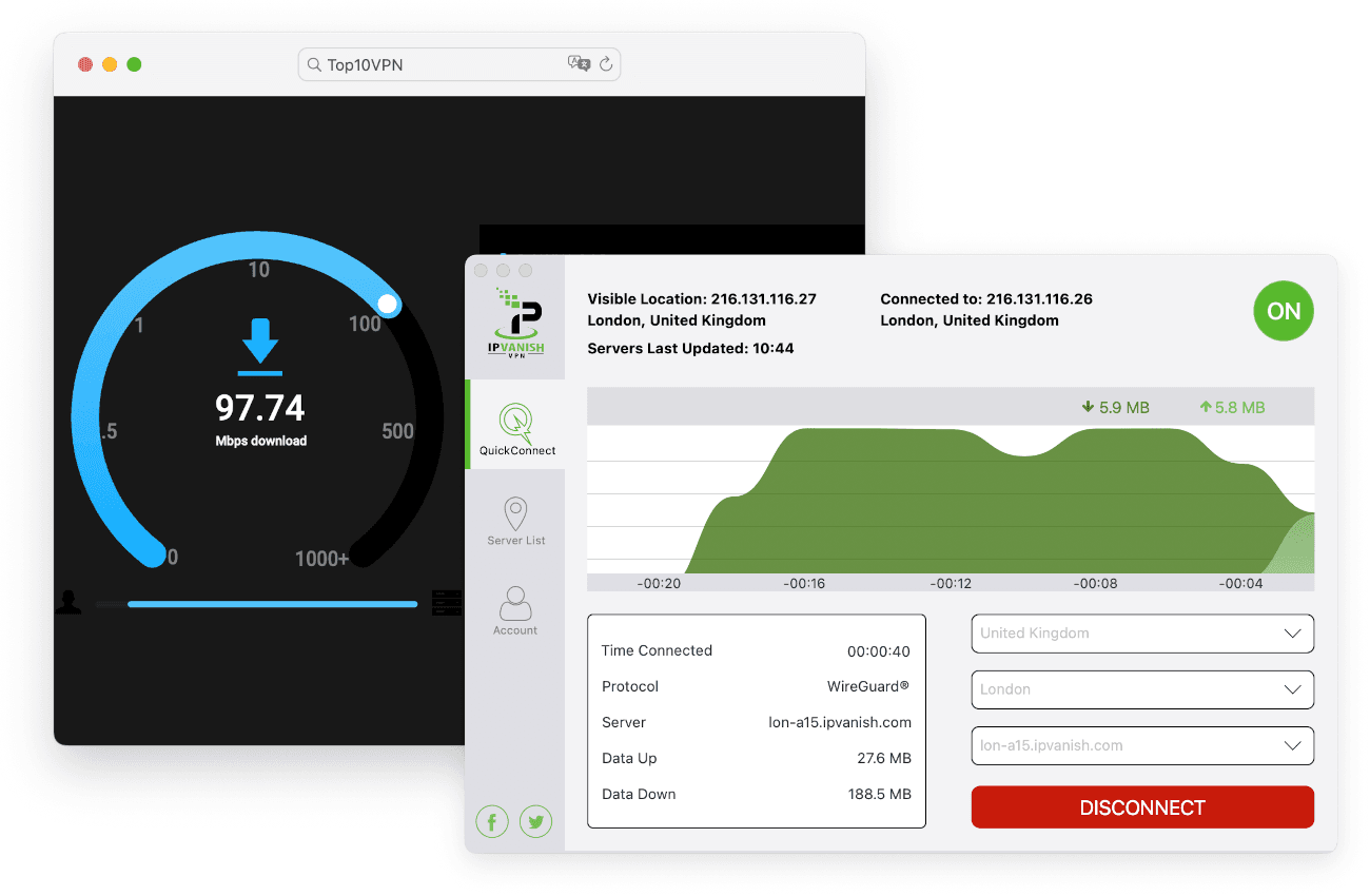 Test des vitesses Internet d'IPVanish à l'aide de notre outil de test de vitesse exclusif.