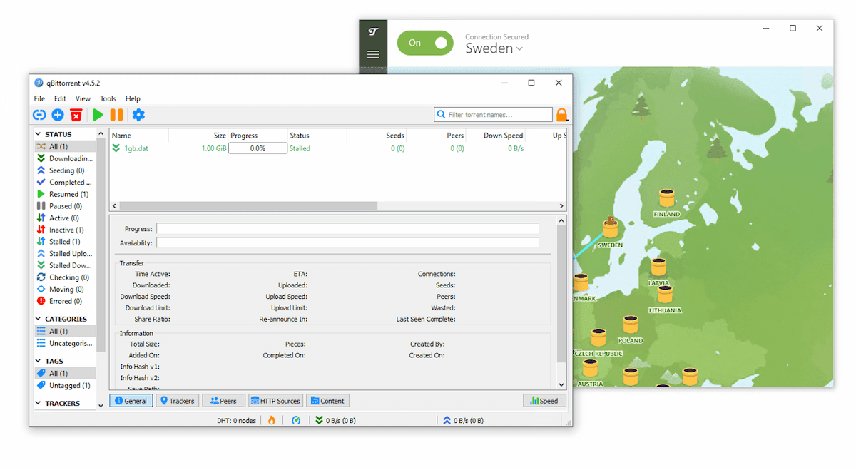 Download interrompido no qBitorrent em conexão à TunnelBear.