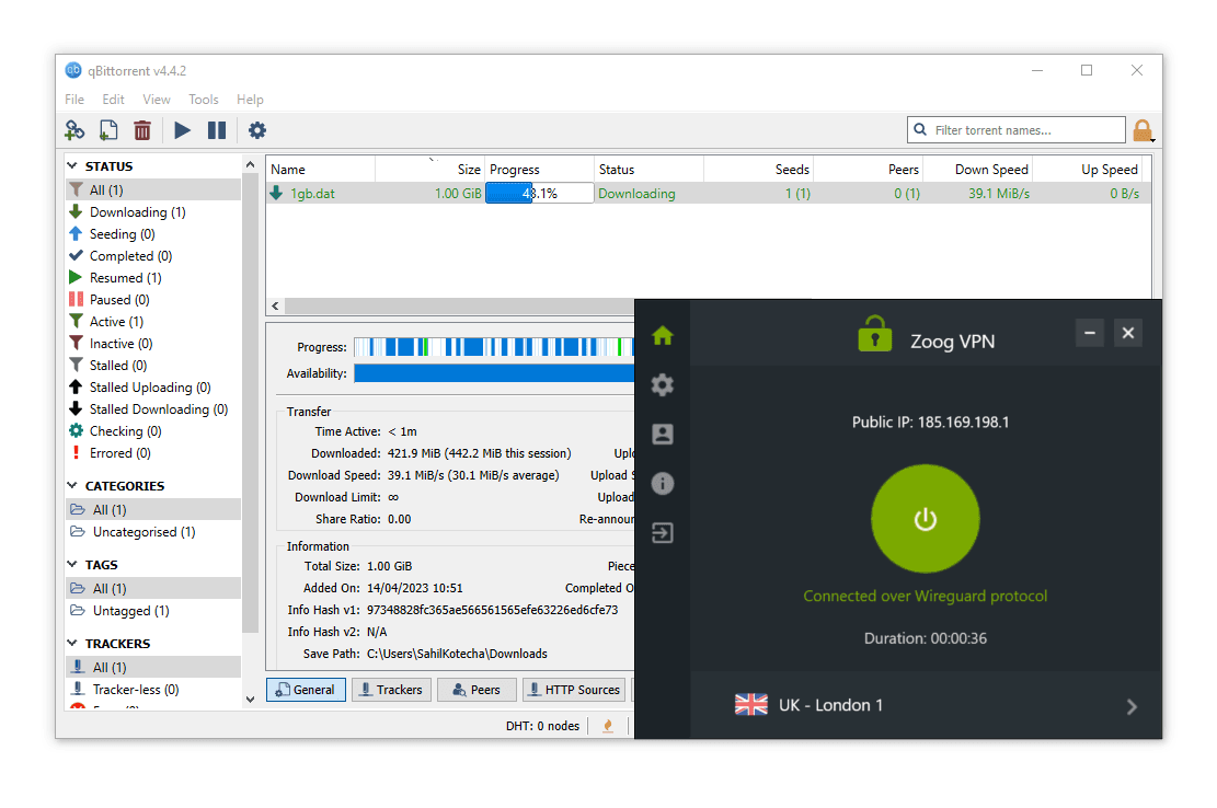 Usamos o protocolo WireGuard da ZoogVPN nos nossos testes de torrent. 