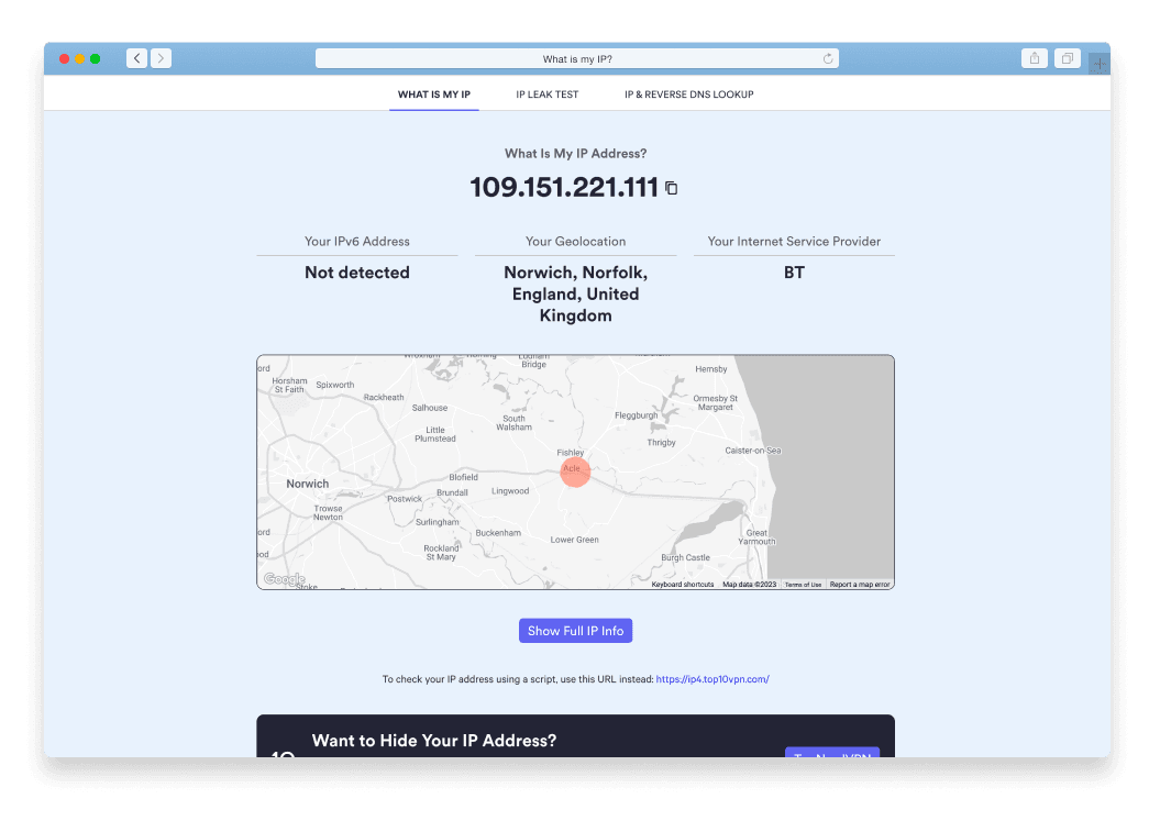 Example of a IP checker tool.