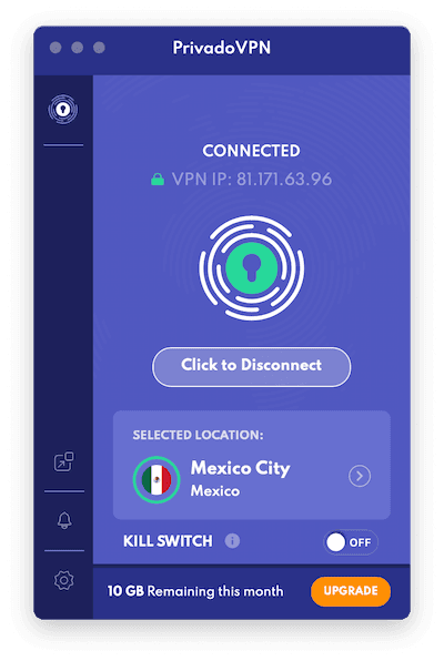 PrivadoVPN Free Mexico Server