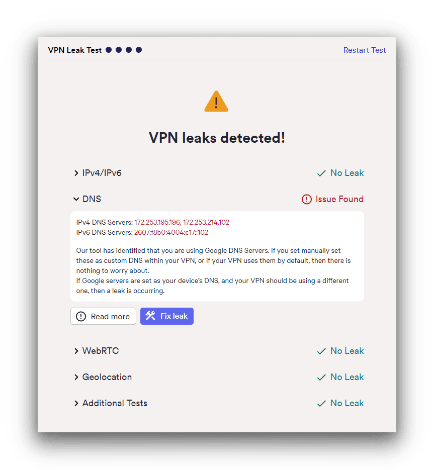 SkyVPN leaks detected in our leak test. 