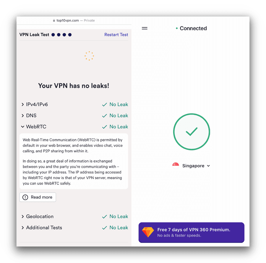 VPN 360 passed our other leak tests.