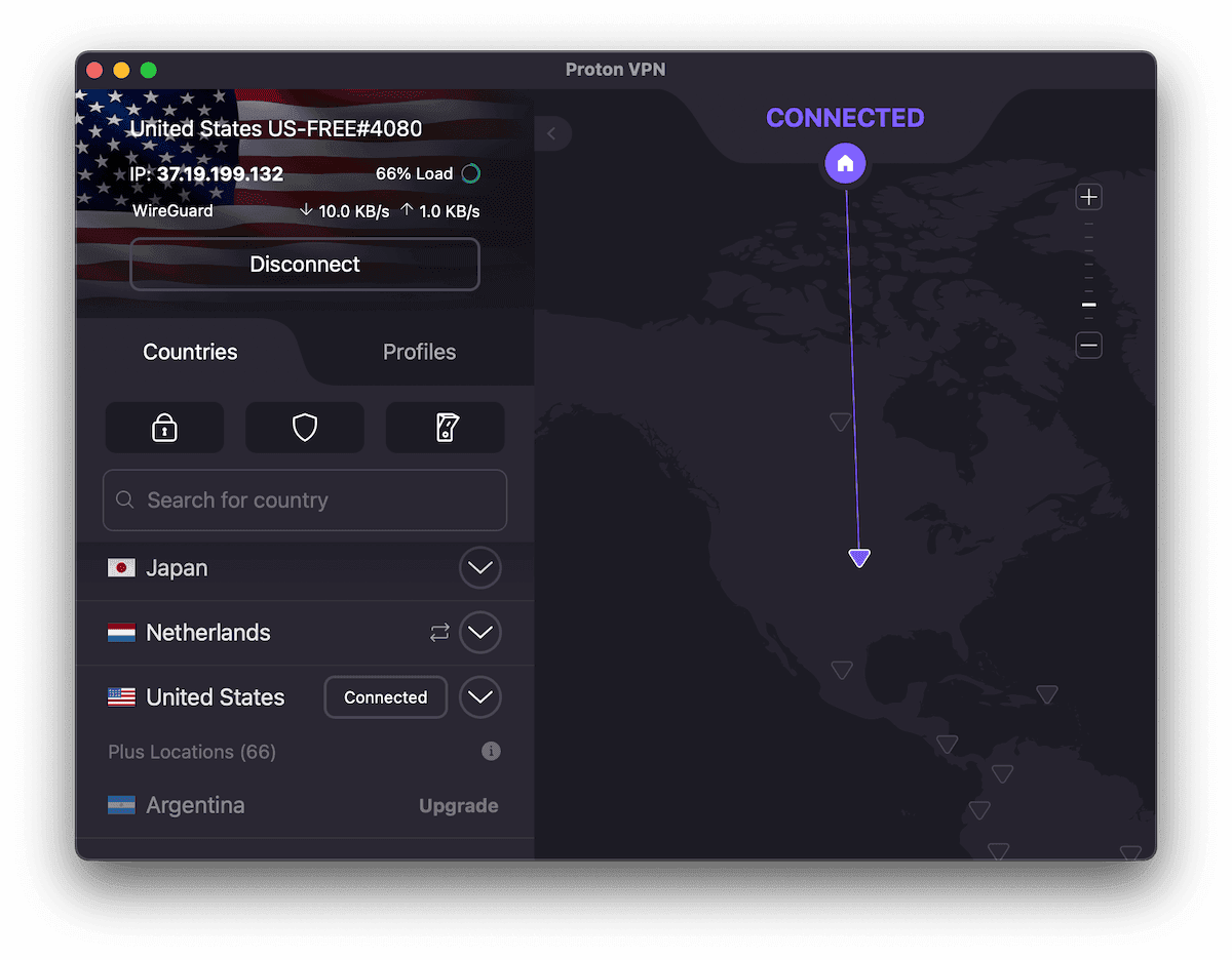 Proton VPN Free's Server Locations