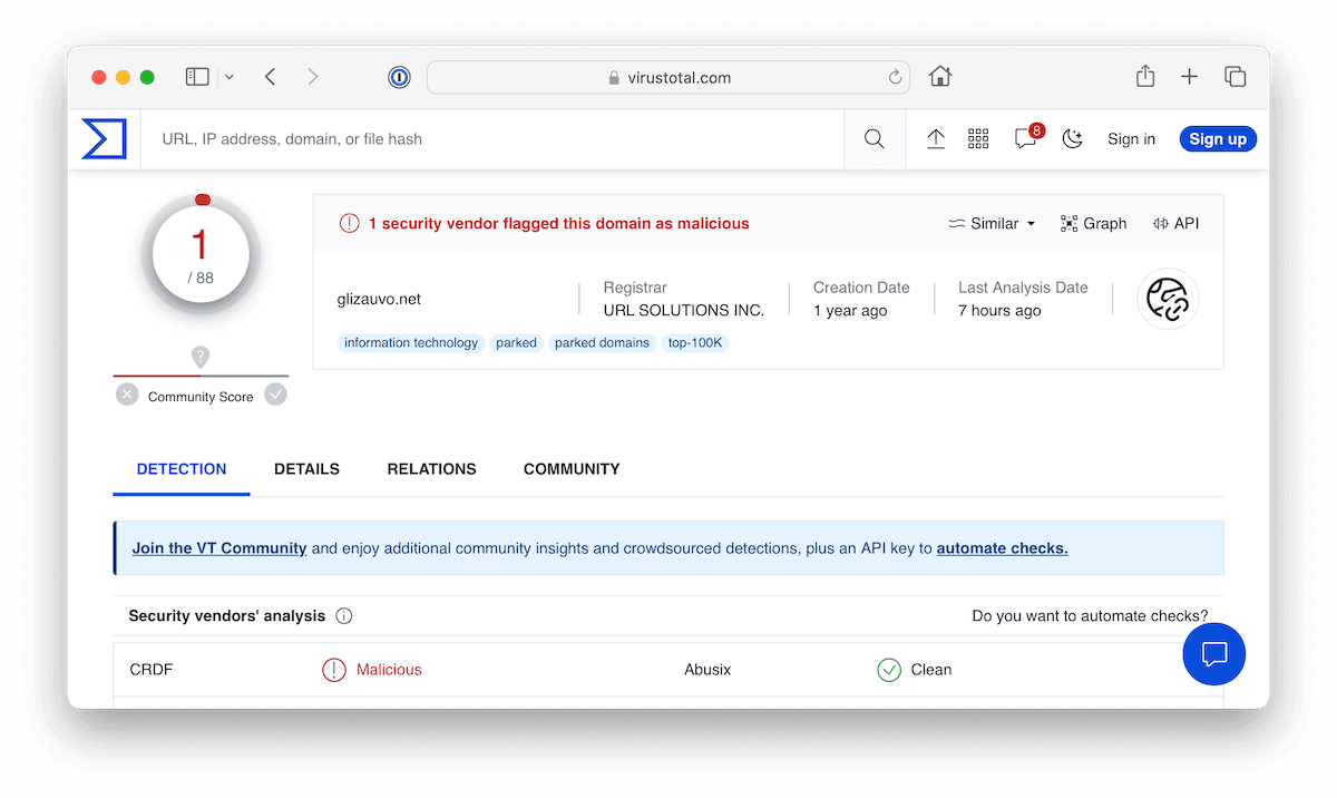 Analizando tennisstreams.com con un escáner de software malicioso