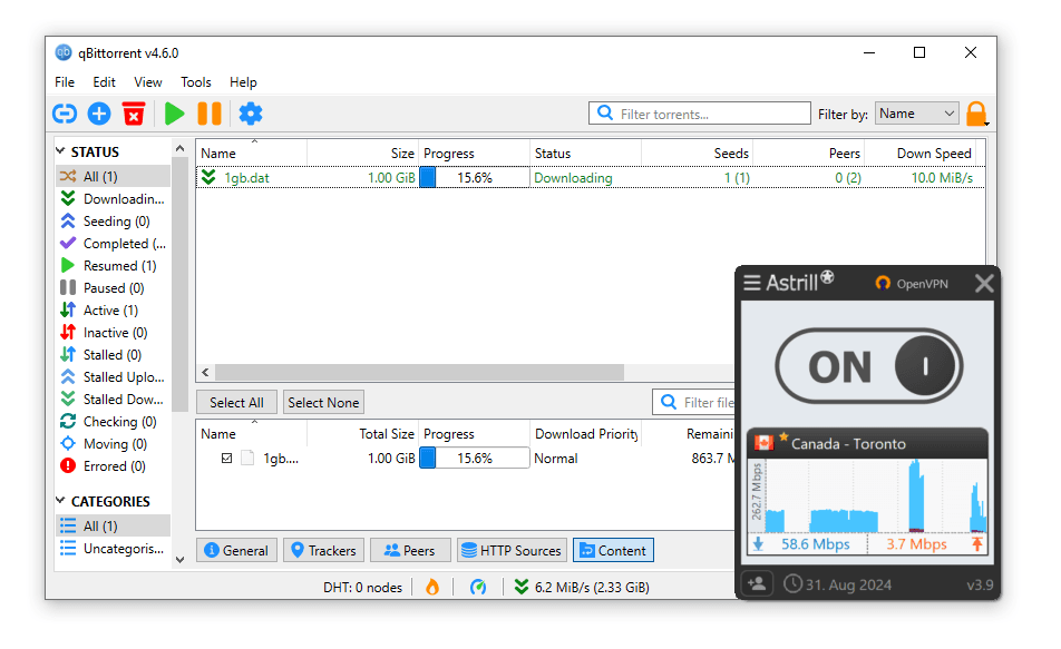 Conducting a P2P speed test with Astrill VPN