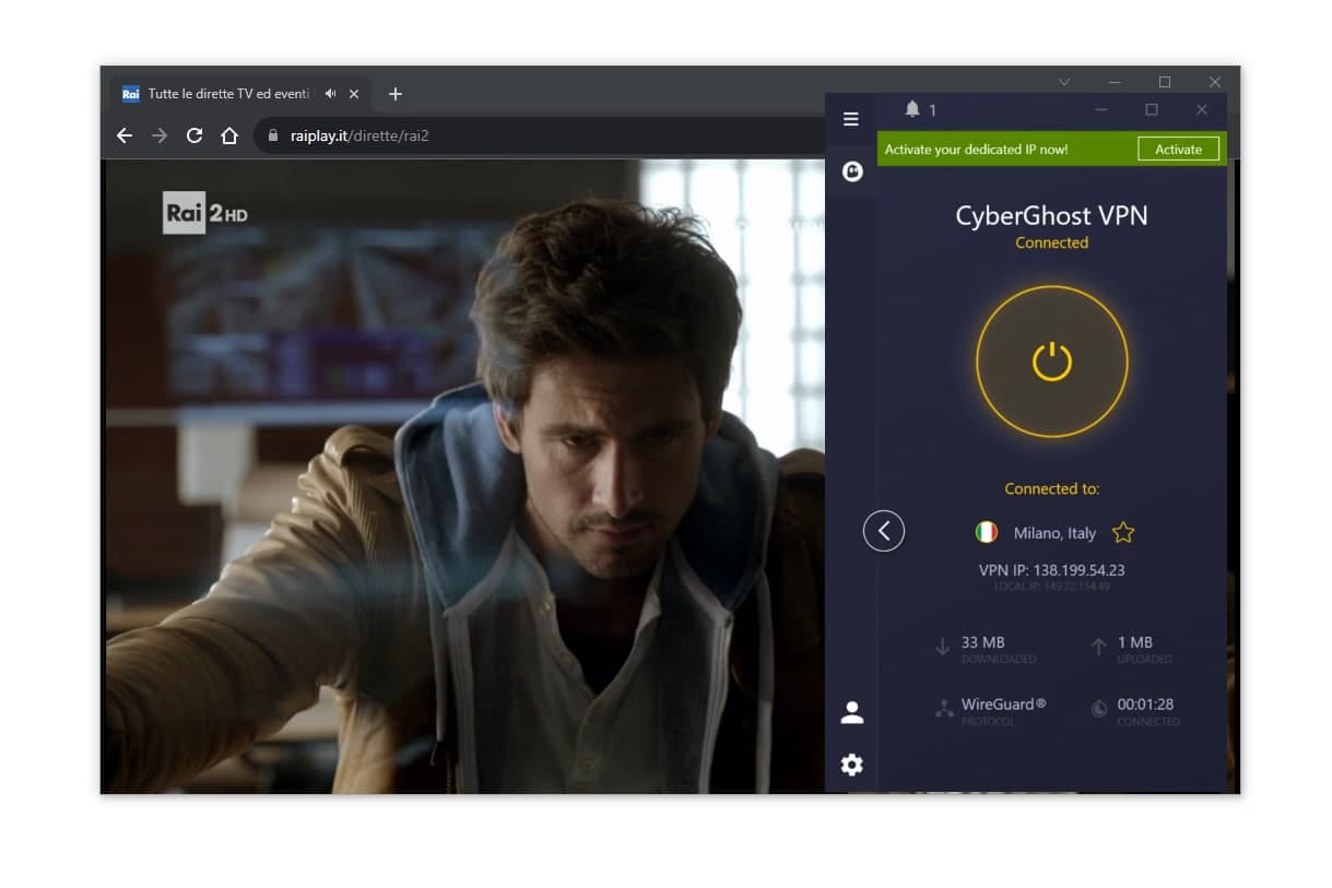 Usando CyberGhost per accedere a RaiPlay