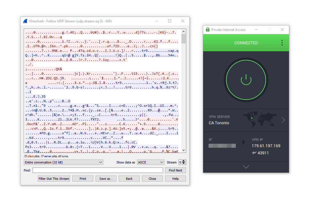 Resultados da PIA no Wireshark