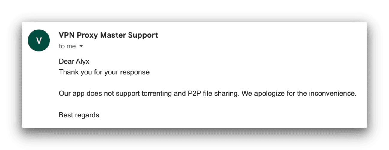 Email with VPN Proxy Master customer service.