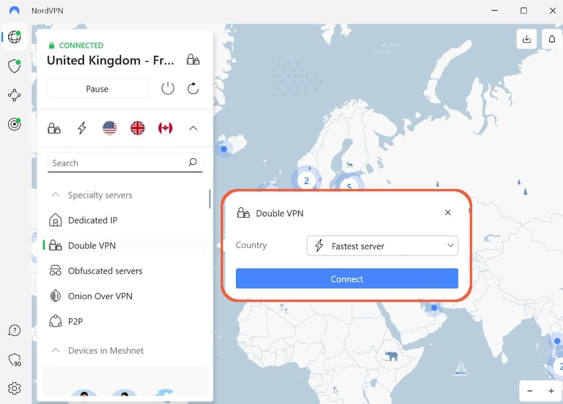 NordVPN's Double VPN feature