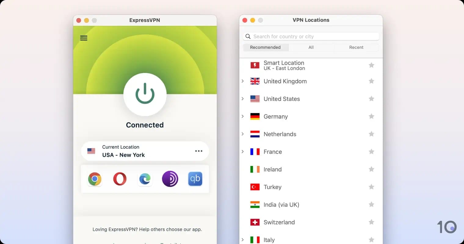 Die App von ExpressVPN für macOS