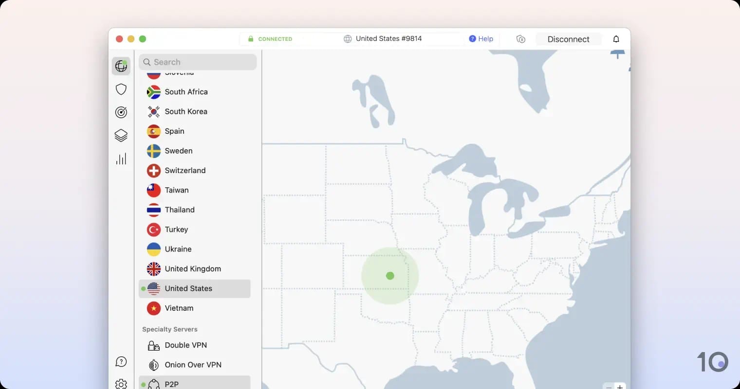 Aplicativo da NordVPN para macOS