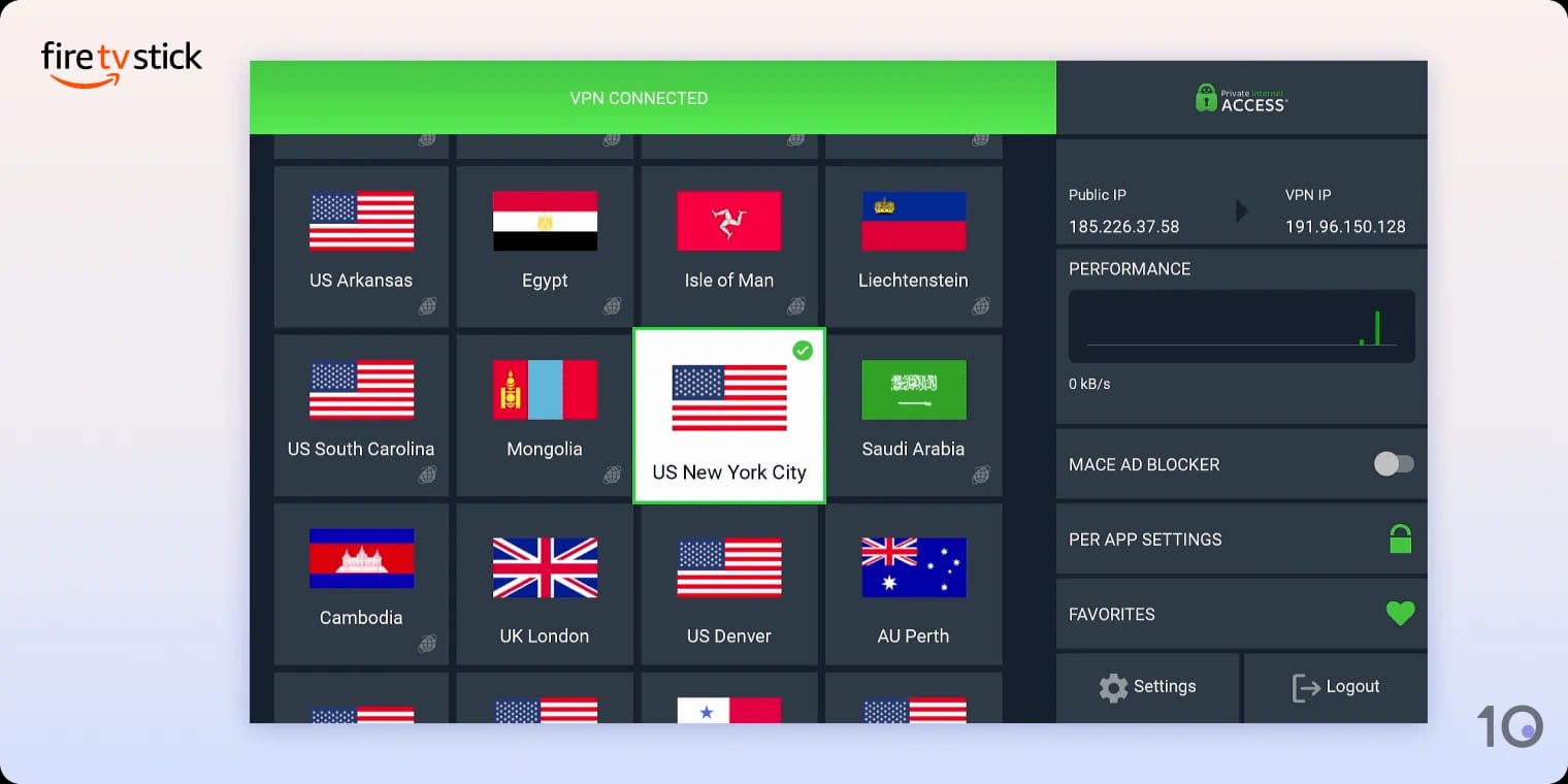 L'app VPN di PIA per Amazon Fire TV