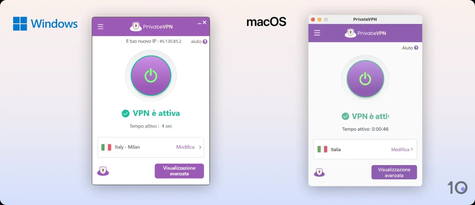 App di PrivateVPN per Windows e macOS