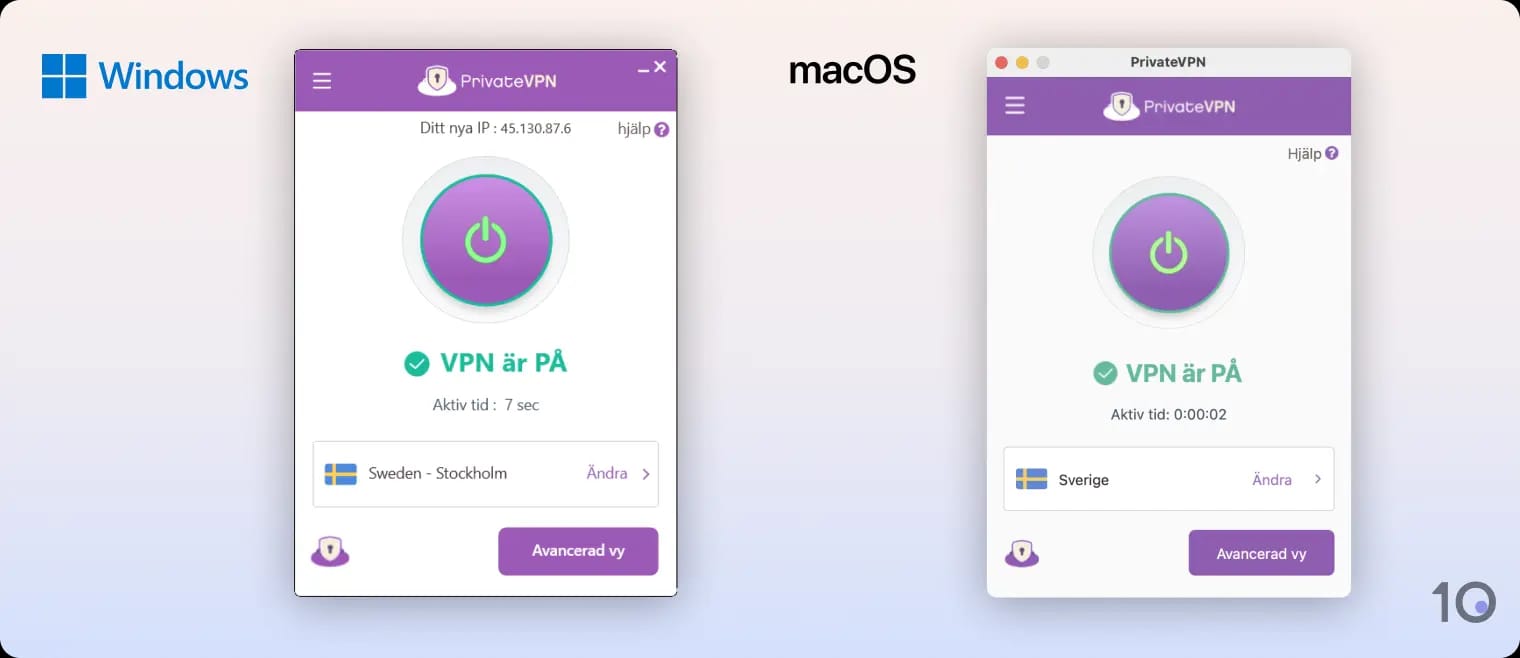 PrivateVPNs appar för Windows och macOS