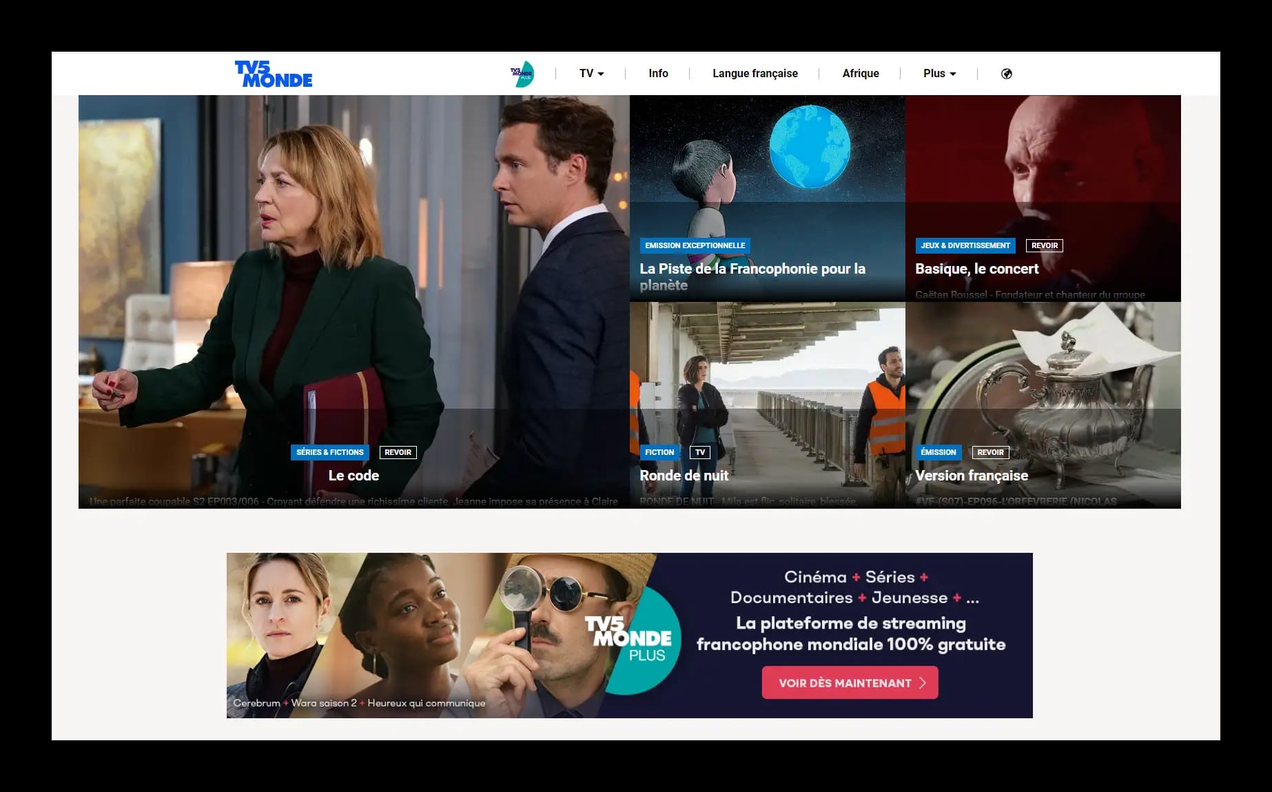 Exemple de contenu disponible sur TV5Monde 