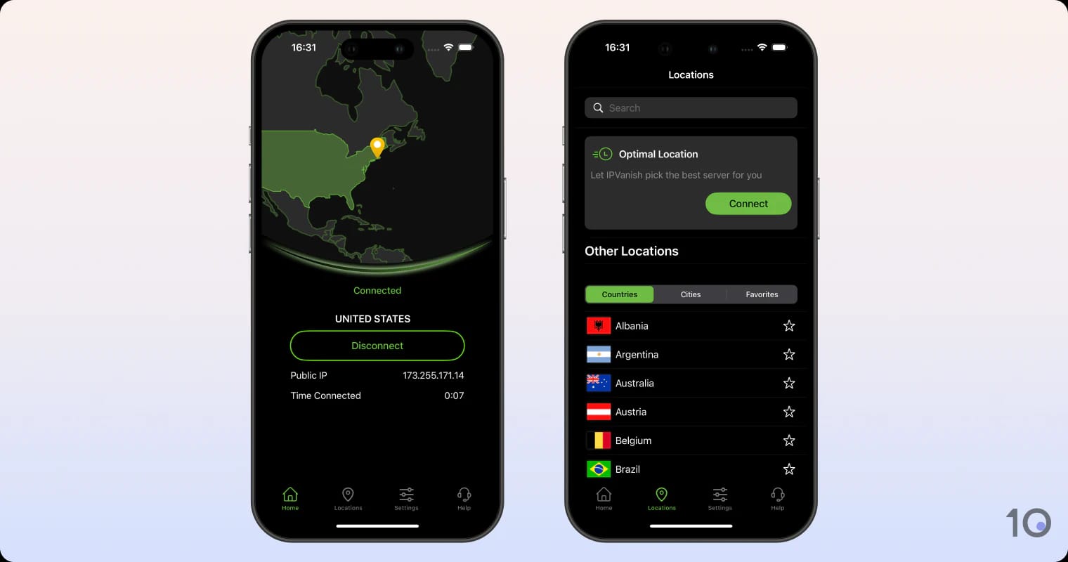 Die VPN-App von IPVanish für iOS